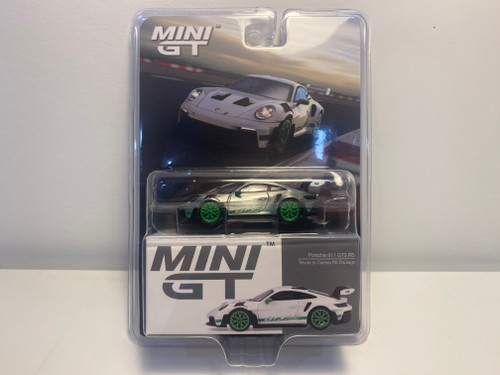 CHASE CAR 1/64 Mini GT Porsche 911 (992) GT3 RS Tribute to Carrera RS Package (Chrome Silver with Green Wheels) Diecast Car Model CHASE CAR 1/64 Mini GT Porsche 911 (992) GT3 RS Tribute to Carrera RS Package (Chrome Silver with Green Wheels) Diecast Car Model