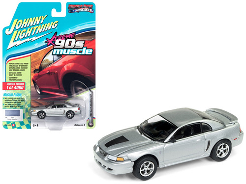 1999 Ford Mustang GT Silver "90's Muscle" Limited Edition to 4,060 pieces Worldwide 1/64 Diecast Model Car by Johnny Lightning