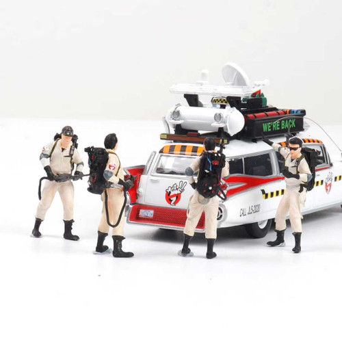 1/64 DBM 1959 Cadillac Ambulance Ecto-1 Ghostbusters Diecast Car Model with Figures (Cream)