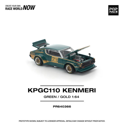 1/64 Poprace Nissan KPGC110 Kenmeri Racing #73 (Green & Gold) Diecast Car Model 1/64 Poprace Nissan KPGC110 Kenmeri Racing #73 (Green & Gold) Diecast Car Model