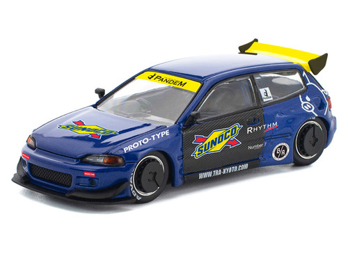 1/64 Poprace Honda Pandem Civic EG6 (Black & Blue) Diecast Car Model