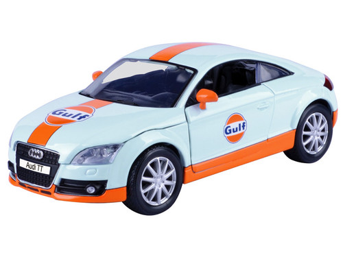 Audi TT Coupe "Gulf Oil" Light Blue with Orange Stripes "Gulf Die-Cast Collection" 1/24 Diecast Model Car by Motormax Audi TT Coupe "Gulf Oil" Light Blue with Orange Stripes "Gulf Die-Cast Collection" 1/24 Diecast Model Car by Motormax