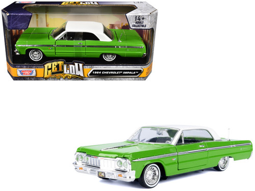 1964 Chevrolet Impala Lowrider Hard Top Green with White Top "Get Low" Series 1/24 Diecast Model Car by Motormax 1964 Chevrolet Impala Lowrider Hard Top Green with White Top "Get Low" Series 1/24 Diecast Model Car by Motormax
