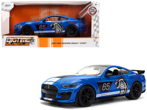 2020 Ford Mustang Shelby GT500 #65 "Ford Performance" Blue with Black Top and White Stripes "Bigtime Muscle" Series 1/24 Diecast Model Car by Jada 2020 Ford Mustang Shelby GT500 #65 "Ford Performance" Blue with Black Top and White Stripes "Bigtime Muscle" Series 1/24 Diecast Model Car by Jada