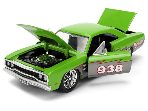 1970 Plymouth Road Runner #938 Green and Gray Metallic "Bigtime Muscle" Series 1/24 Diecast Model Car by Jada 1970 Plymouth Road Runner #938 Green and Gray Metallic "Bigtime Muscle" Series 1/24 Diecast Model Car by Jada