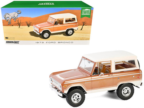 1973 Ford Bronco Hot Ginger Metallic with Cream Top "Artisan Collection" 1/18 Diecast Model Car by Greenlight 1973 Ford Bronco Hot Ginger Metallic with Cream Top "Artisan Collection" 1/18 Diecast Model Car by Greenlight