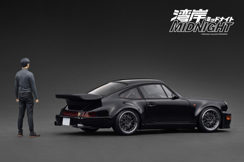 1/18 Ignition Model Porsche 911 964 Blackbird (Black) Midnight Car Model with With Mr. Tatsuya Shima Figure