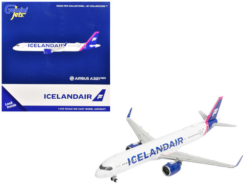 Airbus A321neo Commercial Aircraft "Icelandair" (TF-IAA) White with Blue and Pink Tail 1/400 Diecast Model Airplane by GeminiJets Airbus A321neo Commercial Aircraft "Icelandair" (TF-IAA) White with Blue and Pink Tail 1/400 Diecast Model Airplane by GeminiJets