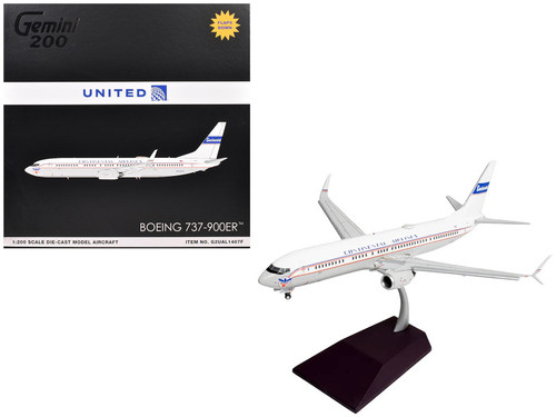Boeing 737-900ER Commercial Aircraft with Flaps Down "Continental Airlines - United Airlines" (N75435) White with Red and Blue Stripes "Gemini 200" Series 1/200 Diecast Model Airplane by GeminiJets Boeing 737-900ER Commercial Aircraft with Flaps Down "Continental Airlines - United Airlines" (N75435) White with Red and Blue Stripes "Gemini 200" Series 1/200 Diecast Model Airplane by GeminiJets