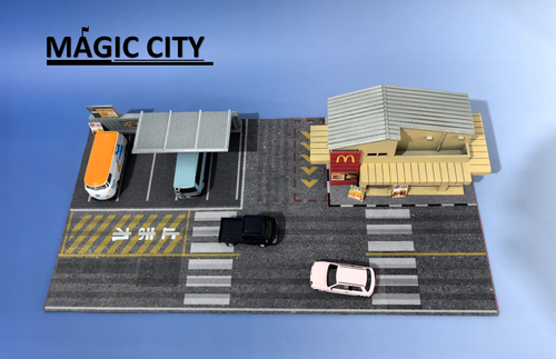 1/64 Magic City Japanese McDonald Store with Parking Lot Diorama with Lights (car models & figures NOT included) 1/64 Magic City Japanese McDonald Store with Parking Lot Diorama with Lights (car models & figures NOT included)
