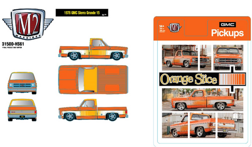 1/64 M2 Machines 1976 GMC Sierra Grande (Orange Slice) Diecast Car Model 1/64 M2 Machines 1976 GMC Sierra Grande (Orange Slice) Diecast Car Model