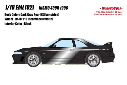 1/18 Makeup 1/18 Makeup 1996 Nissan Skyline GT-R GTR R 33 Nismo 400R (Dark Grey Pearl) Car Model