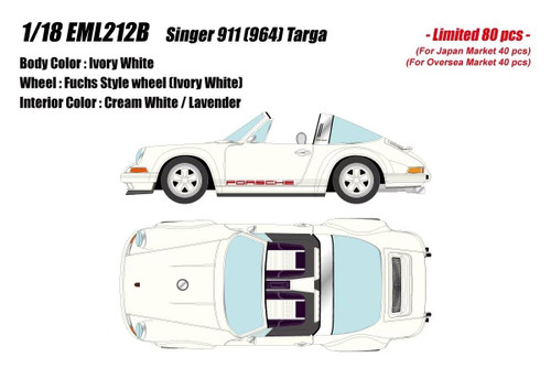 1/18 Makeup Porsche 911 964 Singer Targa (Ivory White) Car Model