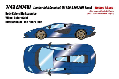 1/43 Makeup 2022 Lamborghini Countach LPI800-4 (Blu Acapulco Blue) Car Model 1/43 Makeup 2022 Lamborghini Countach LPI800-4 (Blu Acapulco Blue) Car Model