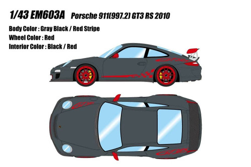 1/43 Makeup 2010 Porsche 911 (997.2) GT3 RS (Grey Black with Red Stripe) Car Model 1/43 Makeup 2010 Porsche 911 (997.2) GT3 RS (Grey Black with Red Stripe) Car Model