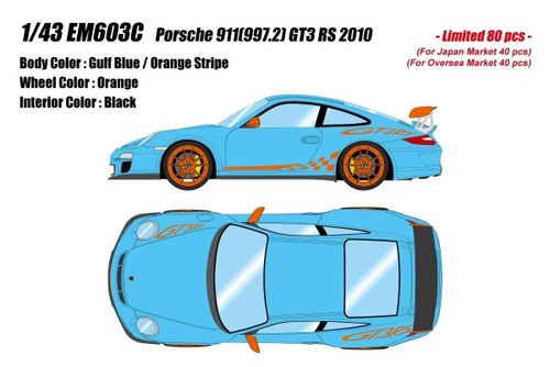 1/43 Makeup 2010 Porsche 911 (997.2) GT3 RS (Gulf Blue with Orange Stripe) Car Model 1/43 Makeup 2010 Porsche 911 (997.2) GT3 RS (Gulf Blue with Orange Stripe) Car Model