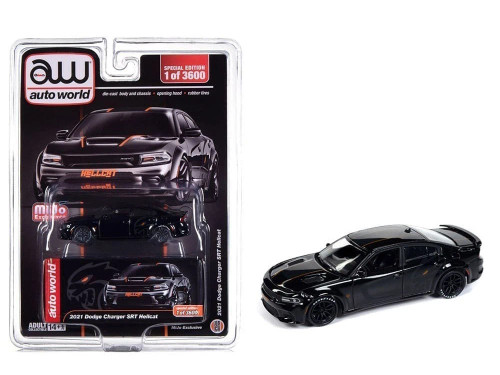 1/64 Auto World 2021 Dodge Charger SRT Hellcat Custom (Black) Diecast Car Model 1/64 Auto World 2021 Dodge Charger SRT Hellcat Custom (Black) Diecast Car Model