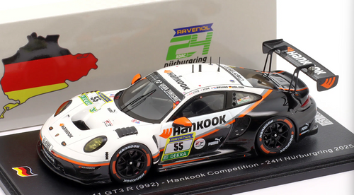 1/43 Spark Porsche 911 GT3 R (992) No.55 Hankook Competition 24H Nürburgring 2025 J. Kim - R. Bruins - M. Holzer - S. Cho Car Model