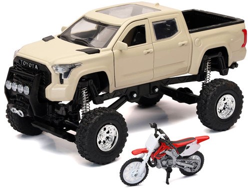 1/32 New Ray Toyota Tundra Pro With Honda CR250R (Tan Cream White) Xtreme Off-Road Diecast Car Model