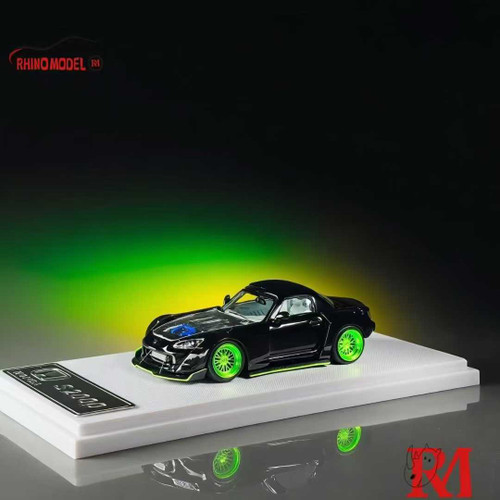 1/64 Rhino Model RM Honda S2000 Widebody (Black with Green Wheels) Diecast Car Model 1/64 Rhino Model RM Honda S2000 Widebody (Black with Green Wheels) Diecast Car Model