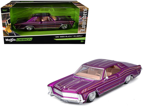 1965 Buick Riviera Lowrider Purple Metallic with Graphics "Lowriders" Series 1/26 Diecast Model Car by Maisto 1965 Buick Riviera Lowrider Purple Metallic with Graphics "Lowriders" Series 1/26 Diecast Model Car by Maisto