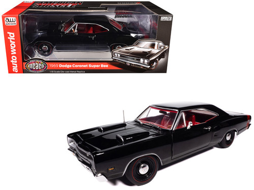 1969 Dodge Coronet Super Bee "Muscle Car & Corvette Nationals" (MCACN) Black with Red Interior "American Muscle" Series 1/18 Diecast Model Car by Auto World 1969 Dodge Coronet Super Bee "Muscle Car & Corvette Nationals" (MCACN) Black with Red Interior "American Muscle" Series 1/18 Diecast Model Car by Auto World