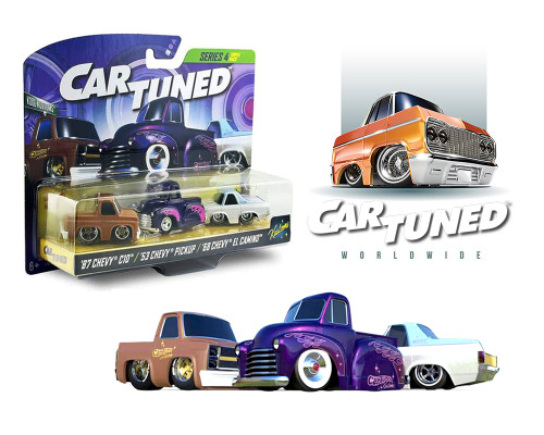 1/64 CarTuned Kustoms Series 4 Kool Kustoms 3-Car Pack 1987 Chevrolet C10, 1953 Chevrolet Pickup, 1968 Chevrolet El Camino Diecast Models 1/64 CarTuned Kustoms Series 4 Kool Kustoms 3-Car Pack 1987 Chevrolet C10, 1953 Chevrolet Pickup, 1968 Chevrolet El Camino Diecast Models
