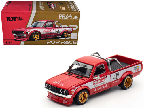 Datsun Pandem 620 Pickup Truck #41 Red Metallic with White Stripes and Graphics "2025 Thailand Diecast Expo" 1/64 Diecast Model Car by Pop Race Datsun Pandem 620 Pickup Truck #41 Red Metallic with White Stripes and Graphics "2025 Thailand Diecast Expo" 1/64 Diecast Model Car by Pop Race