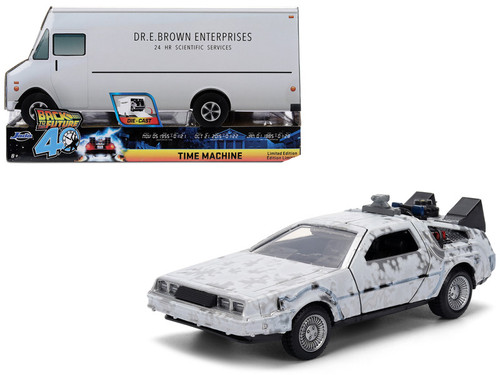 DMC DeLorean Time Machine Brushed Metal (Frost Version) "Back to the Future" (1985) Movie "40th Anniversary" Special Packaging "Hollywood Rides" Series 1/32 Diecast Model Car by Jada DMC DeLorean Time Machine Brushed Metal (Frost Version) "Back to the Future" (1985) Movie "40th Anniversary" Special Packaging "Hollywood Rides" Series 1/32 Diecast Model Car by Jada