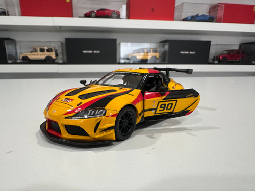 1/36 Kinsmart Toyota GR Supra Racing Concept (Yellow & Red) Diecast Car Model (new no retail box) 1/36 Kinsmart Toyota GR Supra Racing Concept (Yellow & Red) Diecast Car Model (new no retail box)