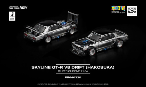1/64 Poprace Nissan Skyline GT-R GTR V8 Drift Hakosuka Event Special (Silver Chrome) Diecast Car Model 1/64 Poprace Nissan Skyline GT-R GTR V8 Drift Hakosuka Event Special (Silver Chrome) Diecast Car Model