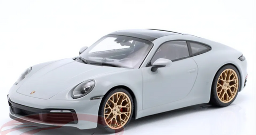 1/18 Minichamps 2023 Porsche 911 (992) Carrera 4S (Chalk Grey with Gold Wheels) Diecast Car Model 1/18 Minichamps 2023 Porsche 911 (992) Carrera 4S (Chalk Grey with Gold Wheels) Diecast Car Model