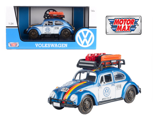 1/24 Motormax 1966 Volkswagen Beetle Off Road Custom (White & Blue) Diecast Car Models 1/24 Motormax 1966 Volkswagen Beetle Off Road Custom (White & Blue) Diecast Car Models