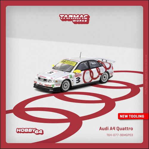 1/64 Tarmac Works Audi A4 Quattro Macau Guia Race 1996 Winner Frank Biela Diecast Car Model 1/64 Tarmac Works Audi A4 Quattro Macau Guia Race 1996 Winner Frank Biela Diecast Car Model