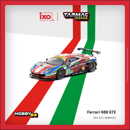 1/64 Tarmac Works 2016 Ferrari 488 GTE 24h of Le Mans 2016 G. Bruni, J. Calado, A. Pier Guidi Diecast Car Model 1/64 Tarmac Works 2016 Ferrari 488 GTE 24h of Le Mans 2016 G. Bruni, J. Calado, A. Pier Guidi Diecast Car Model