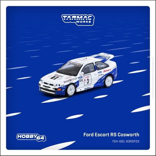1/64 Tarmac Works 1993 Ford Escort RS Cosworth Tour de Corse - Rallye de France 1993 Winner François Delecour, Daniel Grataloup Diecast Car Model 1/64 Tarmac Works 1993 Ford Escort RS Cosworth Tour de Corse - Rallye de France 1993 Winner François Delecour, Daniel Grataloup Diecast Car Model