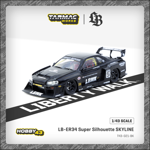 1/43 Tarmac Works Nissan Skyline GT-R R34 LB-ER34 Super Silhouette SKYLINE (Black)Diecast Car Model 1/43 Tarmac Works Nissan Skyline GT-R R34 LB-ER34 Super Silhouette SKYLINE (Black)Diecast Car Model