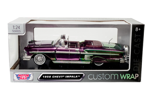 1/24 Motormax 1958 Chevrolet Impala (Purple & Green Holographic Chrome) Diecast Car Model 1/24 Motormax 1958 Chevrolet Impala (Purple & Green Holographic Chrome) Diecast Car Model