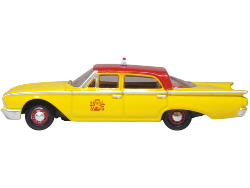 1960 Ford Fairlane Sedan "NYC Taxi" Yellow with Red Top and Interior 1/87 (HO) Scale Diecast Model Car by Oxford Diecast 1960 Ford Fairlane Sedan "NYC Taxi" Yellow with Red Top and Interior 1/87 (HO) Scale Diecast Model Car by Oxford Diecast