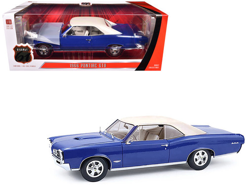 1966 Pontiac GTO Barrier Blue with White Top and Interior 1/18 Diecast Model Car by Highway 61 1966 Pontiac GTO Barrier Blue with White Top and Interior 1/18 Diecast Model Car by Highway 61