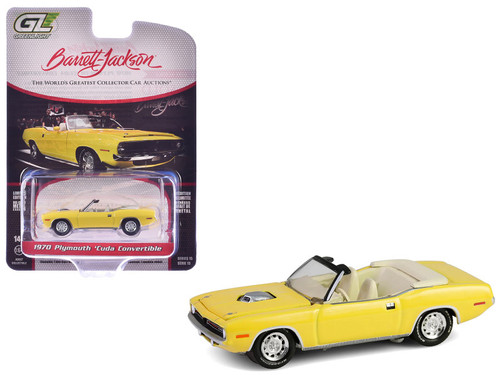 1970 Plymouth 'Cuda Convertible Yellow "Barrett-Jackson" Series 15 1/64 Diecast Model Car by Greenlight 1970 Plymouth 'Cuda Convertible Yellow "Barrett-Jackson" Series 15 1/64 Diecast Model Car by Greenlight