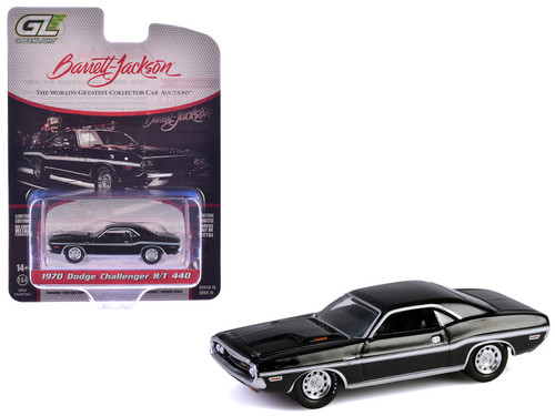 1970 Dodge Challenger R/T 440 Black with White Stripes "Barrett-Jackson" Series 15 1/64 Diecast Model Car by Greenlight 1970 Dodge Challenger R/T 440 Black with White Stripes "Barrett-Jackson" Series 15 1/64 Diecast Model Car by Greenlight