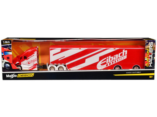 Mack Anthem Enclosed Car Transporter "Eibach" Red with White Graphics "Custom Haulers" Series 1/64 Diecast Model by Maisto Mack Anthem Enclosed Car Transporter "Eibach" Red with White Graphics "Custom Haulers" Series 1/64 Diecast Model by Maisto