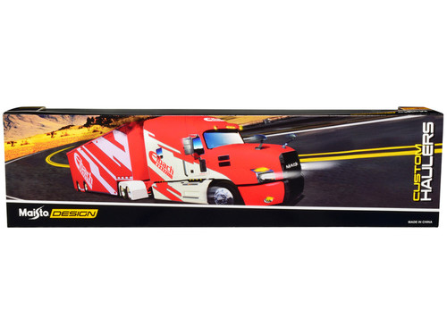 Mack Anthem Enclosed Car Transporter "Eibach" Red with White Graphics "Custom Haulers" Series 1/64 Diecast Model by Maisto Mack Anthem Enclosed Car Transporter "Eibach" Red with White Graphics "Custom Haulers" Series 1/64 Diecast Model by Maisto
