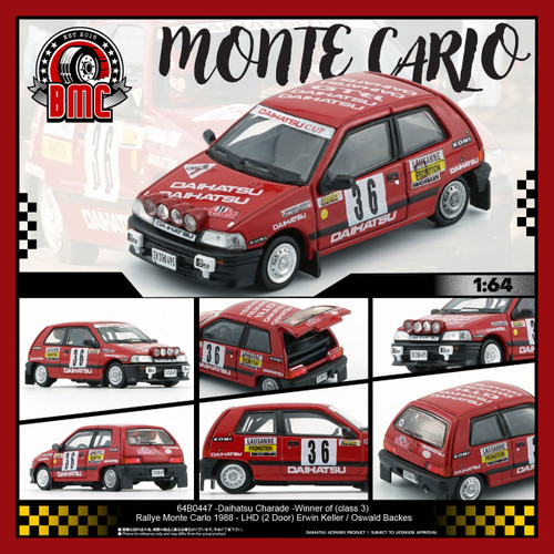 1/64 BMC 1988 Daihatsu Charade Class 3 Winner Rallye Monte Carlo Erwin Keller, Oswald Backes Diecast Car Model 1/64 BMC 1988 Daihatsu Charade Class 3 Winner Rallye Monte Carlo Erwin Keller, Oswald Backes Diecast Car Model