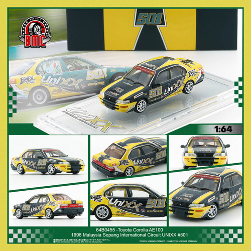 1/64 BMC 1998 Toyota Corolla AE100 Malaysia Sepang International Circuit UNIXX #501 Diecast Car Model 1/64 BMC 1998 Toyota Corolla AE100 Malaysia Sepang International Circuit UNIXX #501 Diecast Car Model