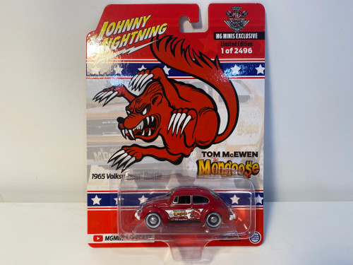 1/64 Johnny Lightning 1965 Volkswagen Beetle MG Minis Exclusive Tom McEwen Mongoose (Red) Diecast Car Model 1/64 Johnny Lightning 1965 Volkswagen Beetle MG Minis Exclusive Tom McEwen Mongoose (Red) Diecast Car Model