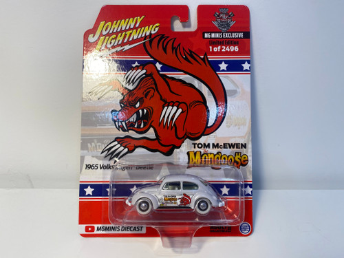 CHASE CAR 1/64 Johnny Lightning 1965 Volkswagen Beetle MG Minis Exclusive Tom McEwen Mongoose (White) Diecast Car Model CHASE CAR 1/64 Johnny Lightning 1965 Volkswagen Beetle MG Minis Exclusive Tom McEwen Mongoose (White) Diecast Car Model