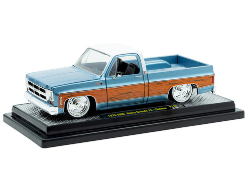 1976 GMC Sierra Grande 15 Pickup Truck Blue Metallic with White Top and Woodgrain Sides Limited Edition to 7050 pieces Worldwide 1/24 Diecast Model Car by M2 Machines 1976 GMC Sierra Grande 15 Pickup Truck Blue Metallic with White Top and Woodgrain Sides Limited Edition to 7050 pieces Worldwide 1/24 Diecast Model Car by M2 Machines