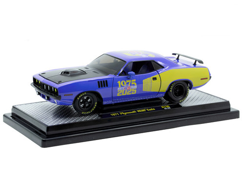 1971 Plymouth Hemi Cuda "VP Racing 50 Years" Blue with Yellow Sides Limited Edition to 8650 pieces Worldwide 1/24 Diecast Model Car by M2 Machines 1971 Plymouth Hemi Cuda "VP Racing 50 Years" Blue with Yellow Sides Limited Edition to 8650 pieces Worldwide 1/24 Diecast Model Car by M2 Machines
